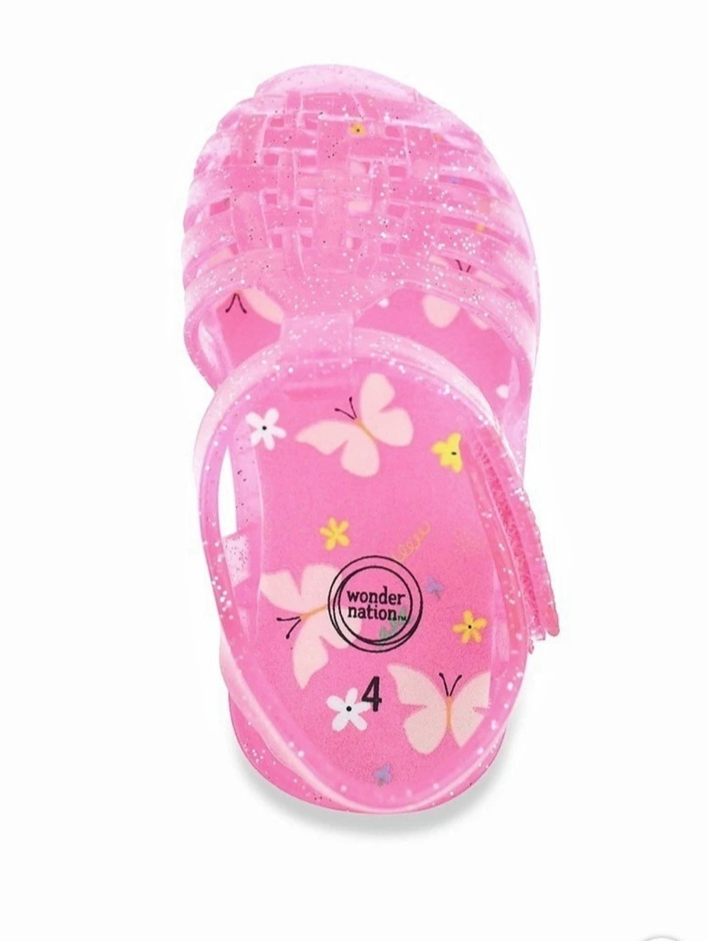 Wonder Nation Pink Glitter Jelly Sandals with Butterfly Insole Pink Girls 4